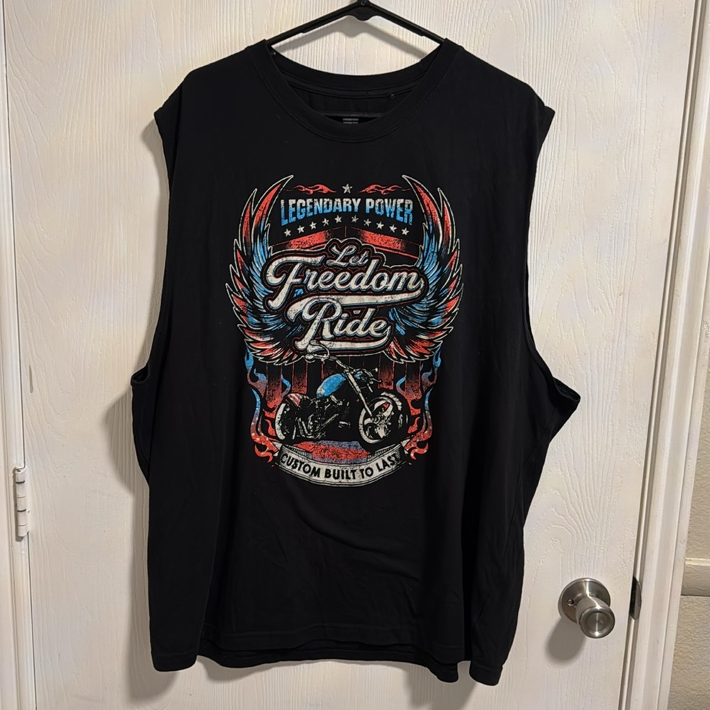 NWOT Let Freedom Ride Mens‎ 3XL (54-56) Black Motorcycle Muscle Sleeveless Biker - Picture 7 of 7